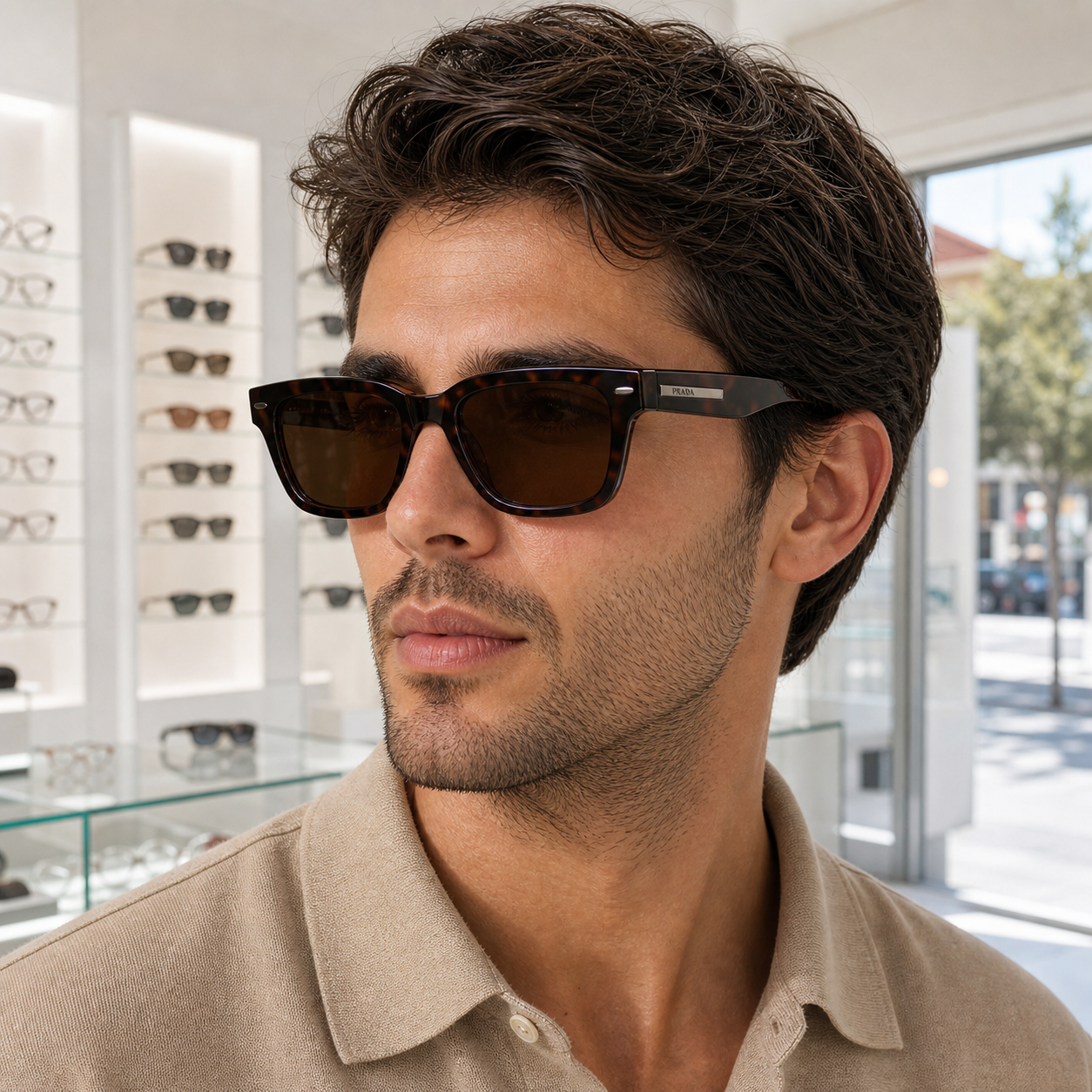Gafas de Sol Prada PR A04S 17N08T 52 20 sobre modelo - OpticalH