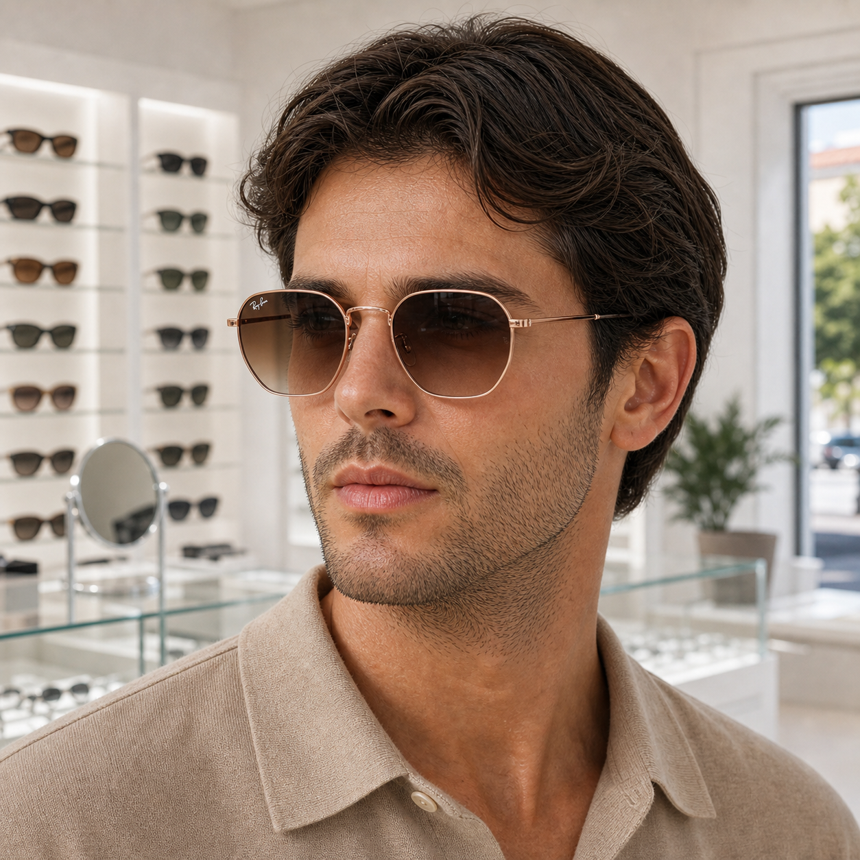 Gafas de Sol Ray-Ban Hexagonal RB3548N 9069A5 51 21 sobre modelo - OpticalH